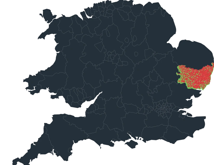 Map showing Greenscape Energy installations across Suffolk
