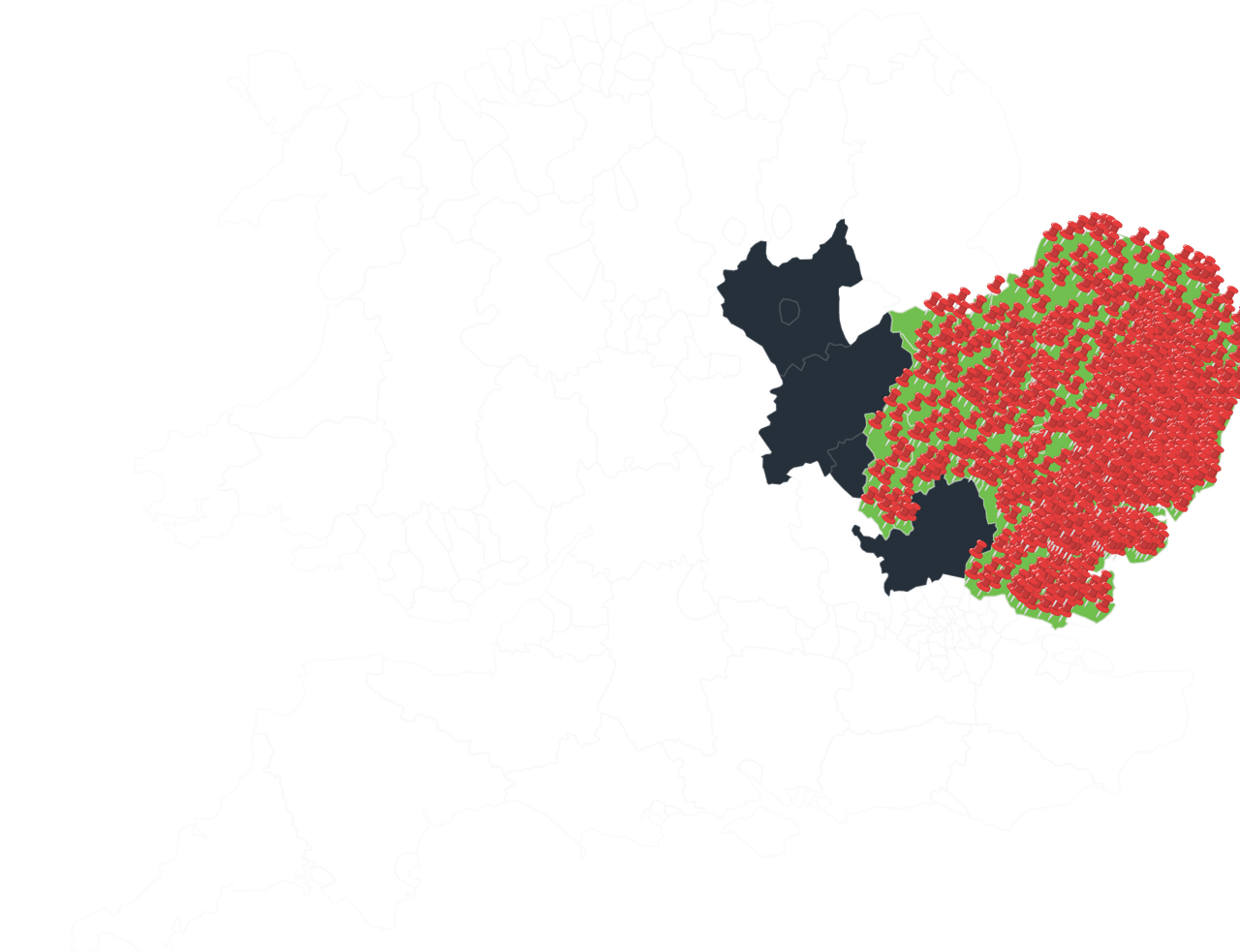 Map showing Greenscape Energy installations across East Anglia