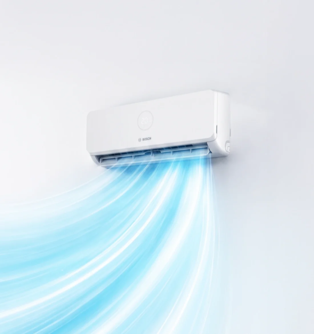 A Bosch wall unit blowing cool air down a white wall